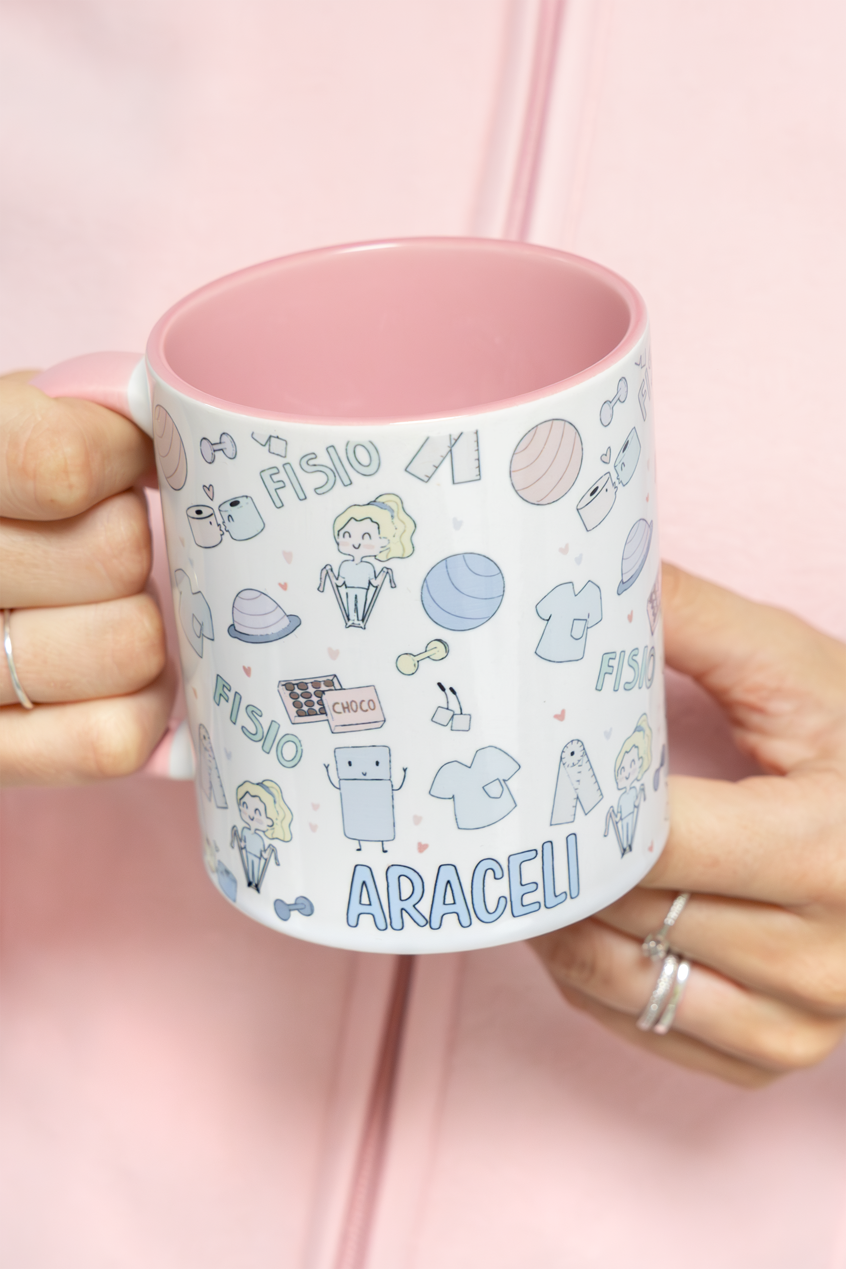 Enfermania Regalos Fisio Pastel tasse rose personnalisable 350 ml