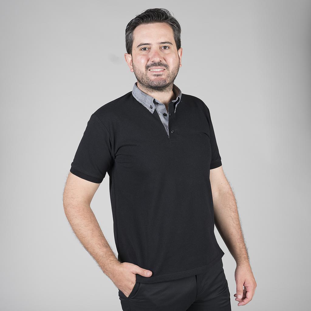 GARY'S Polo Homme Noir Gris Carreaux Manches Courtes