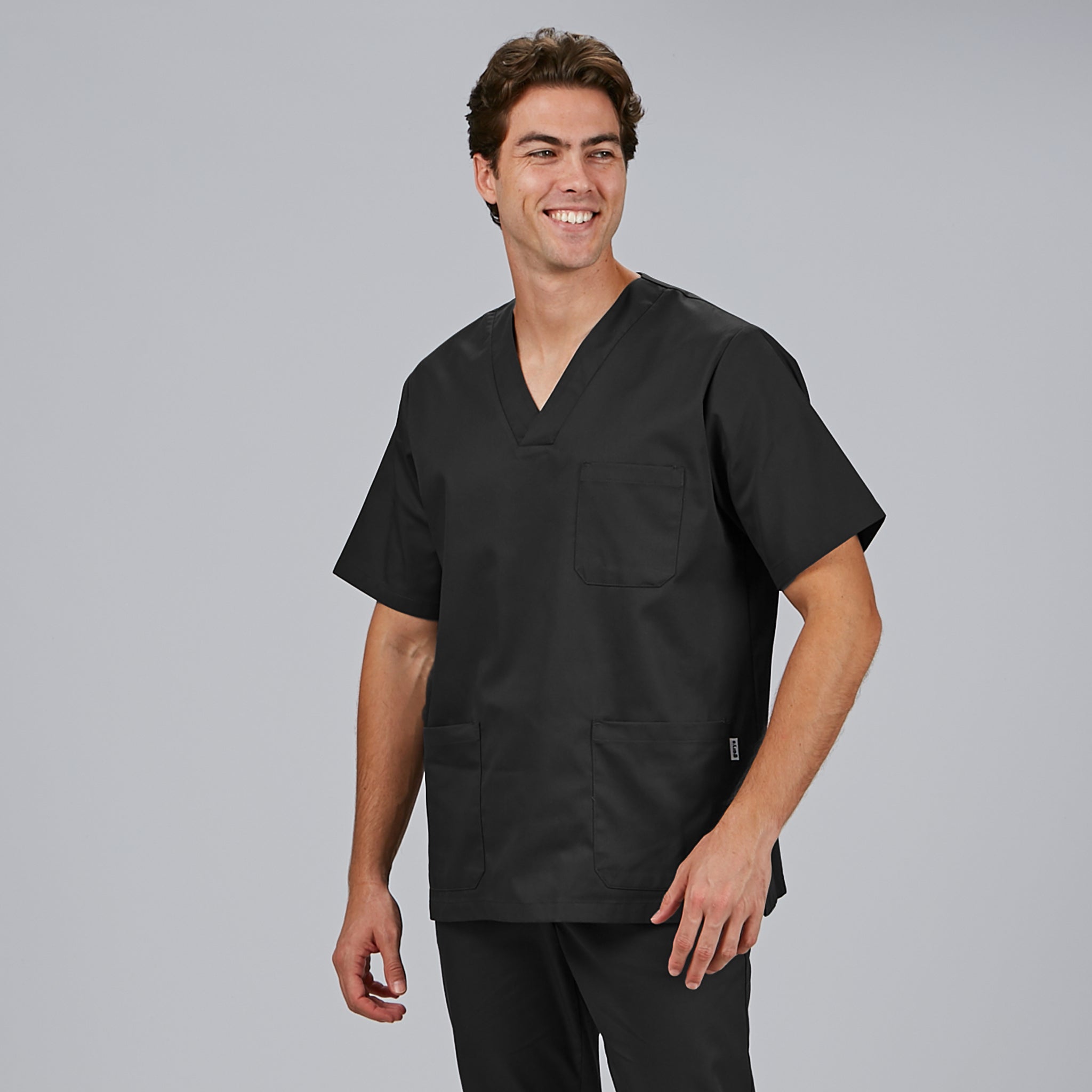 Gary's blouse unisexe col V noire tunique médicale 3 poches