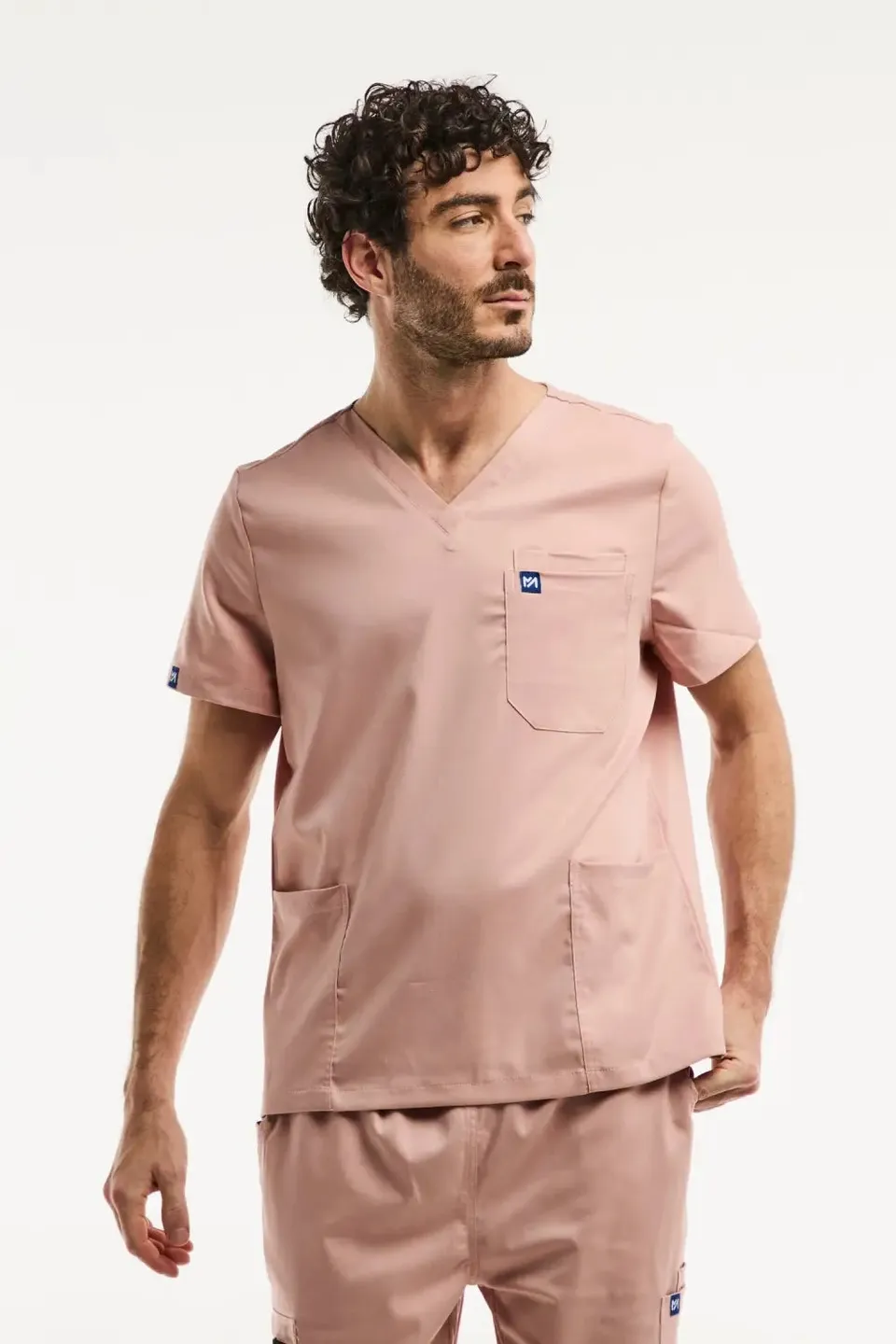 Aelin LUCA Tunique médicale homme rose clair col V