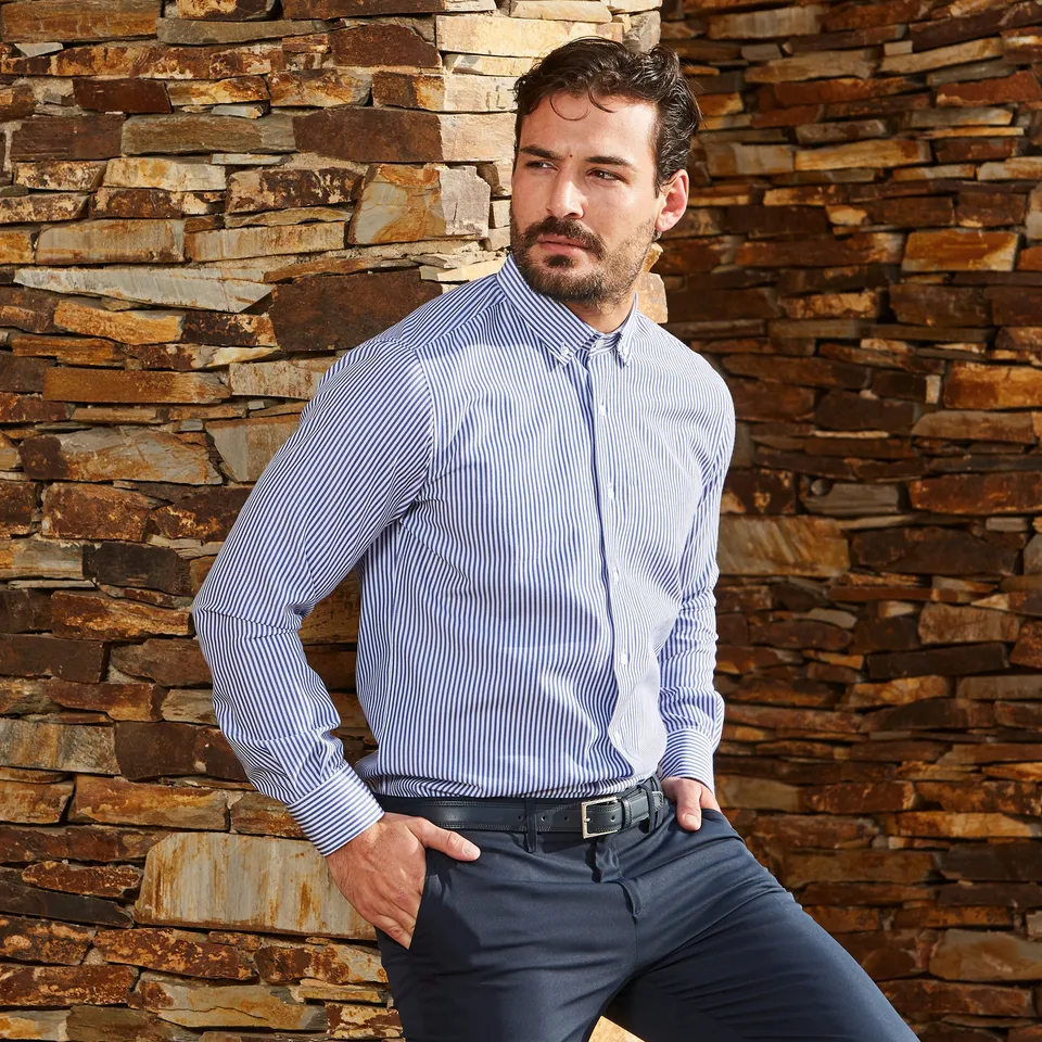 GARY'S Lorenzo chemise homme slim rayée bleu céleste