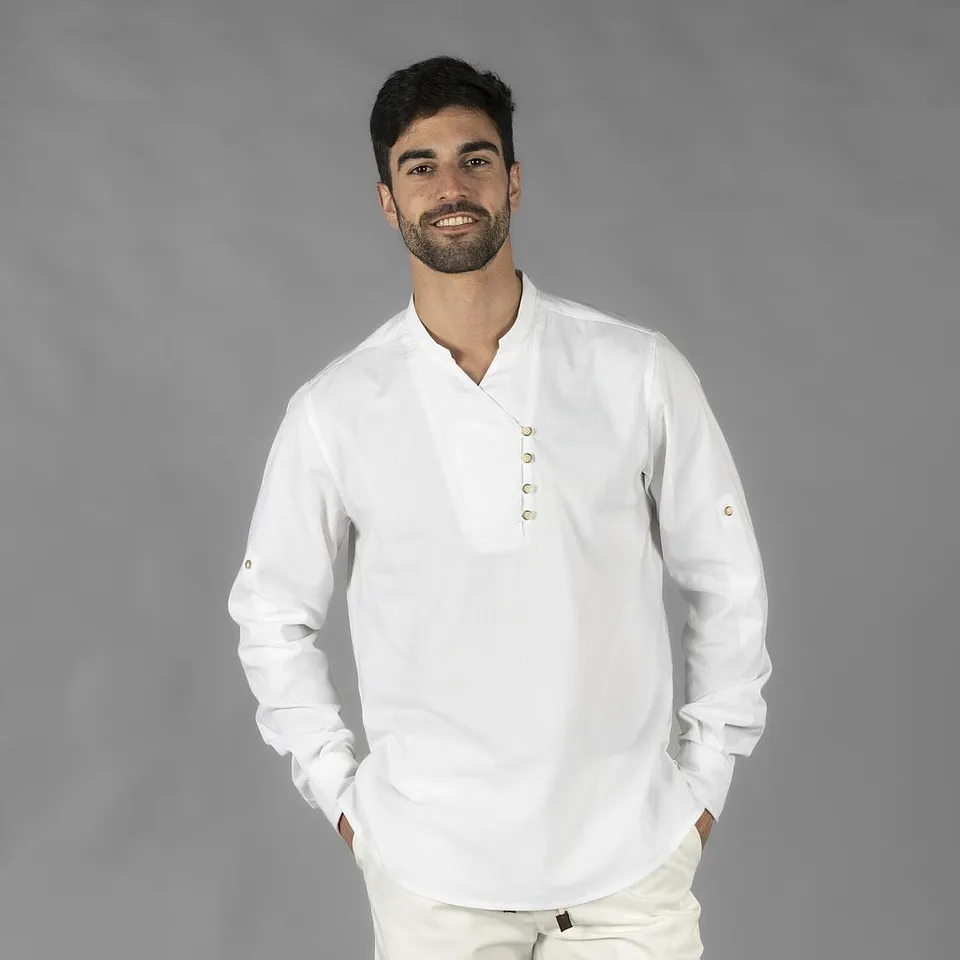 Gary's Shirts chemise homme Nias chambray beige col mao