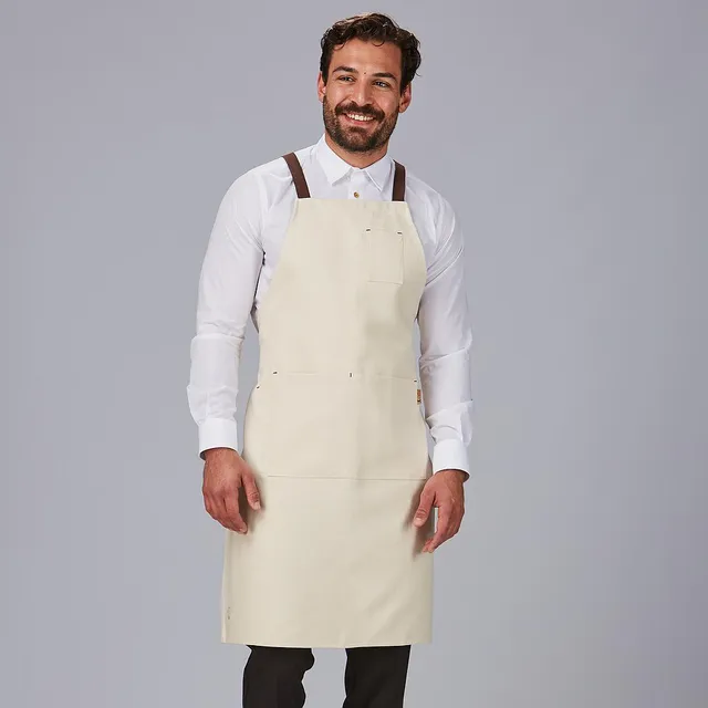 Gary's tablier bavette coton bio ivoire 91x74 cm poches