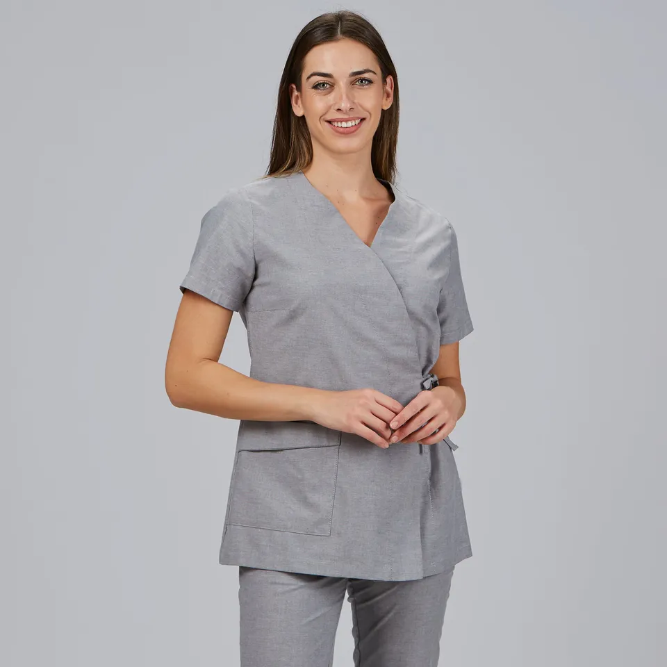 GARY'S Camila blouse médicale femme gris perle col V oxford