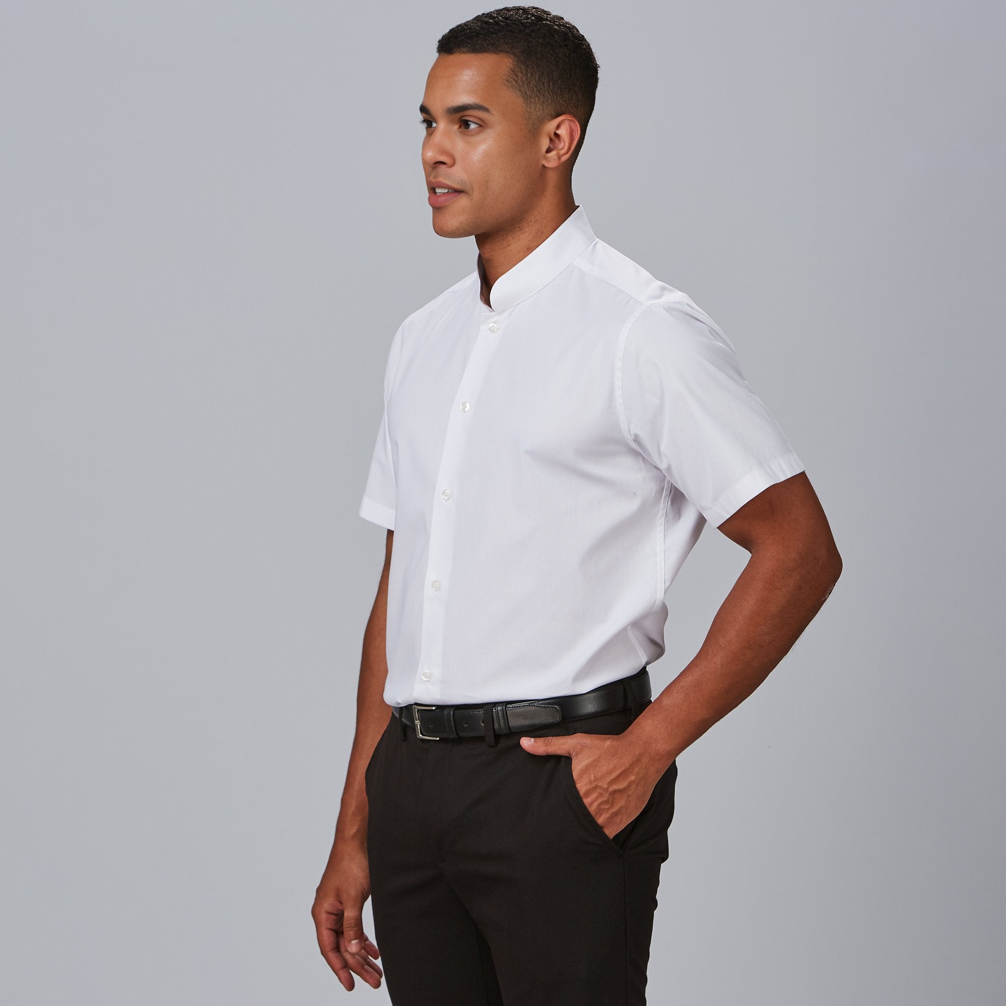 GARY'S 260007 chemise homme slim col mao noire manches courtes