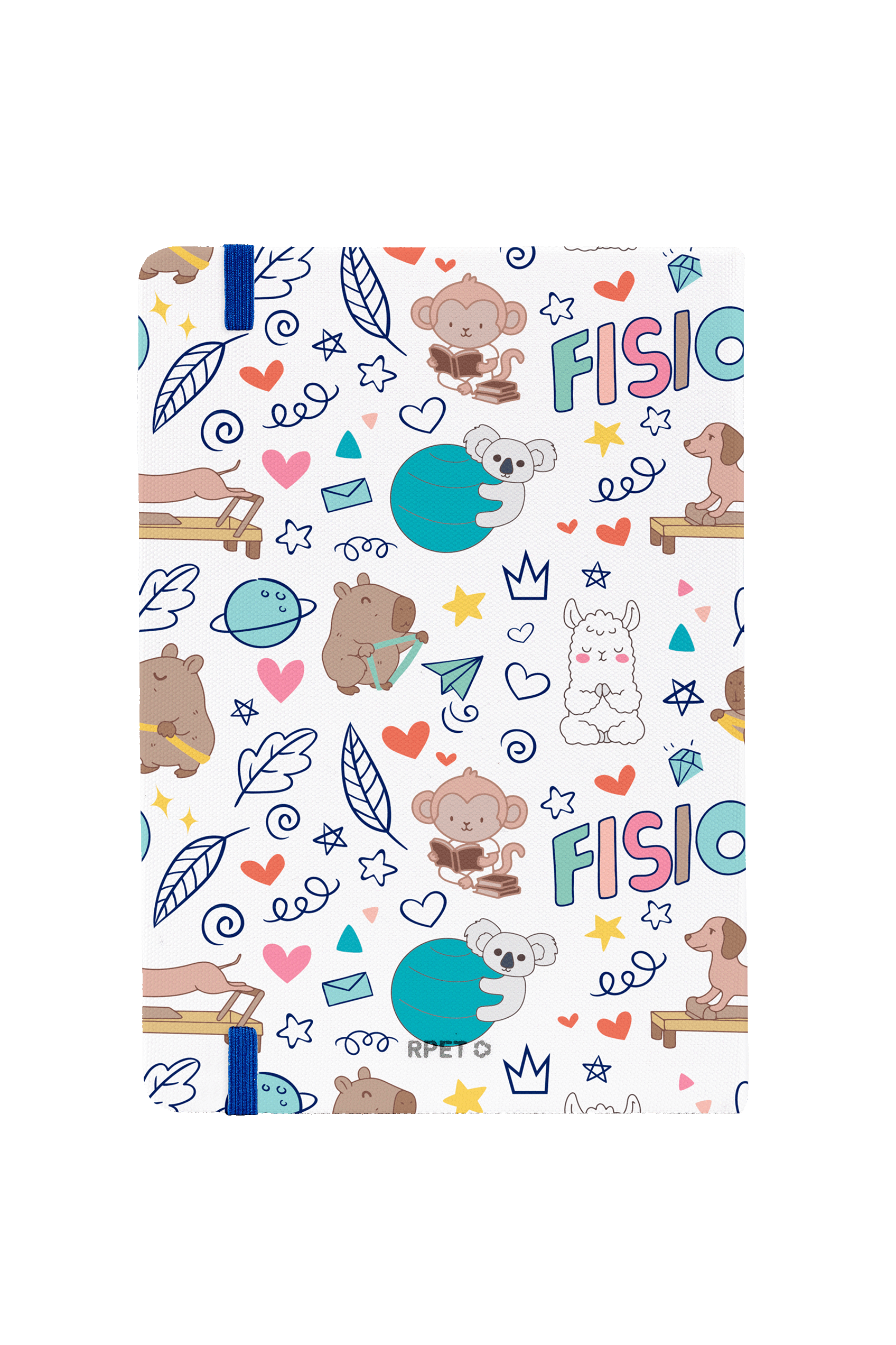 Enfermania Animalitos Fisio carnet A5 bleu élastique ligné