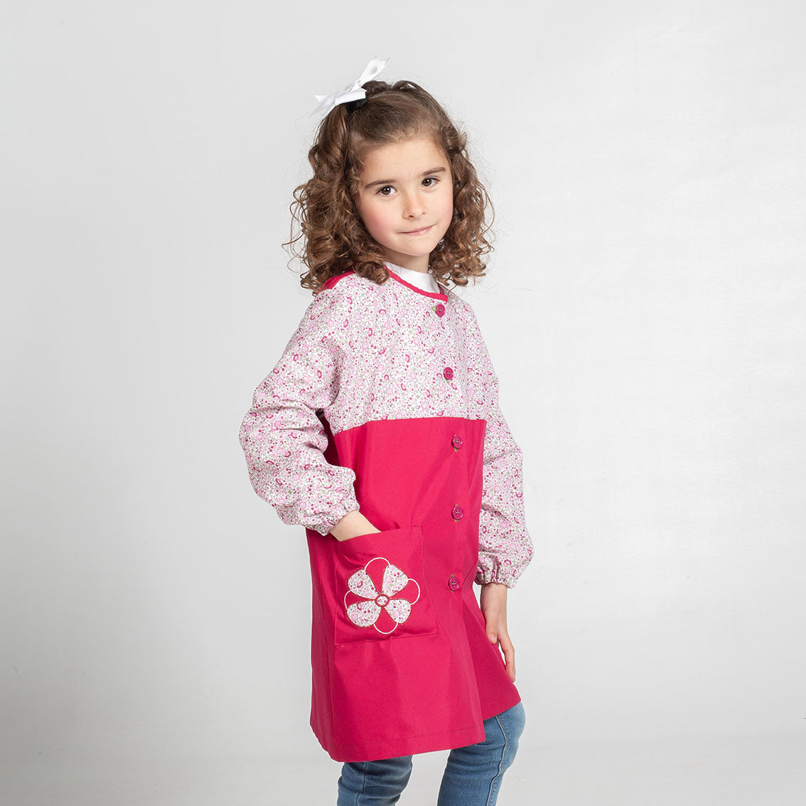 GARY'S Children Primavera tablier école fuchsia boutons devant