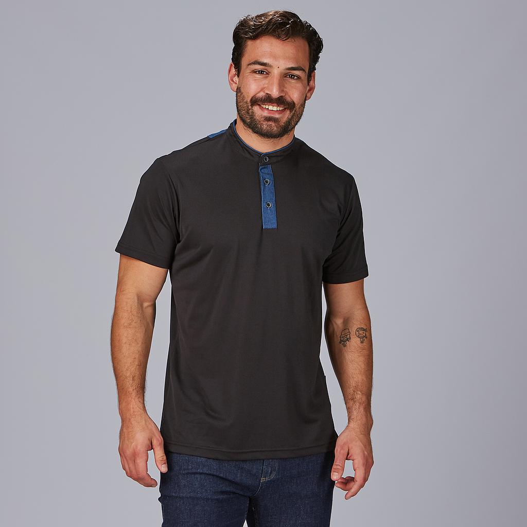 GARY'S Polo Shirts Grandad Collar Unwashed Denim polo noir L