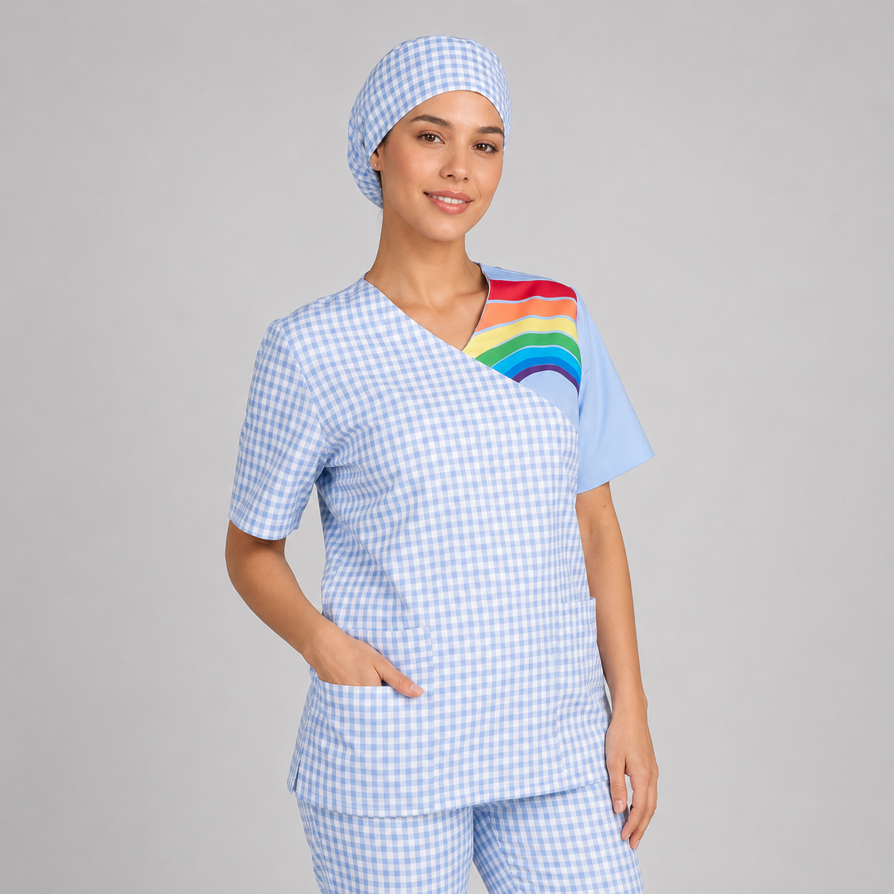 Gary's Rainbow blouse unisexe celeste vichy manches courtes