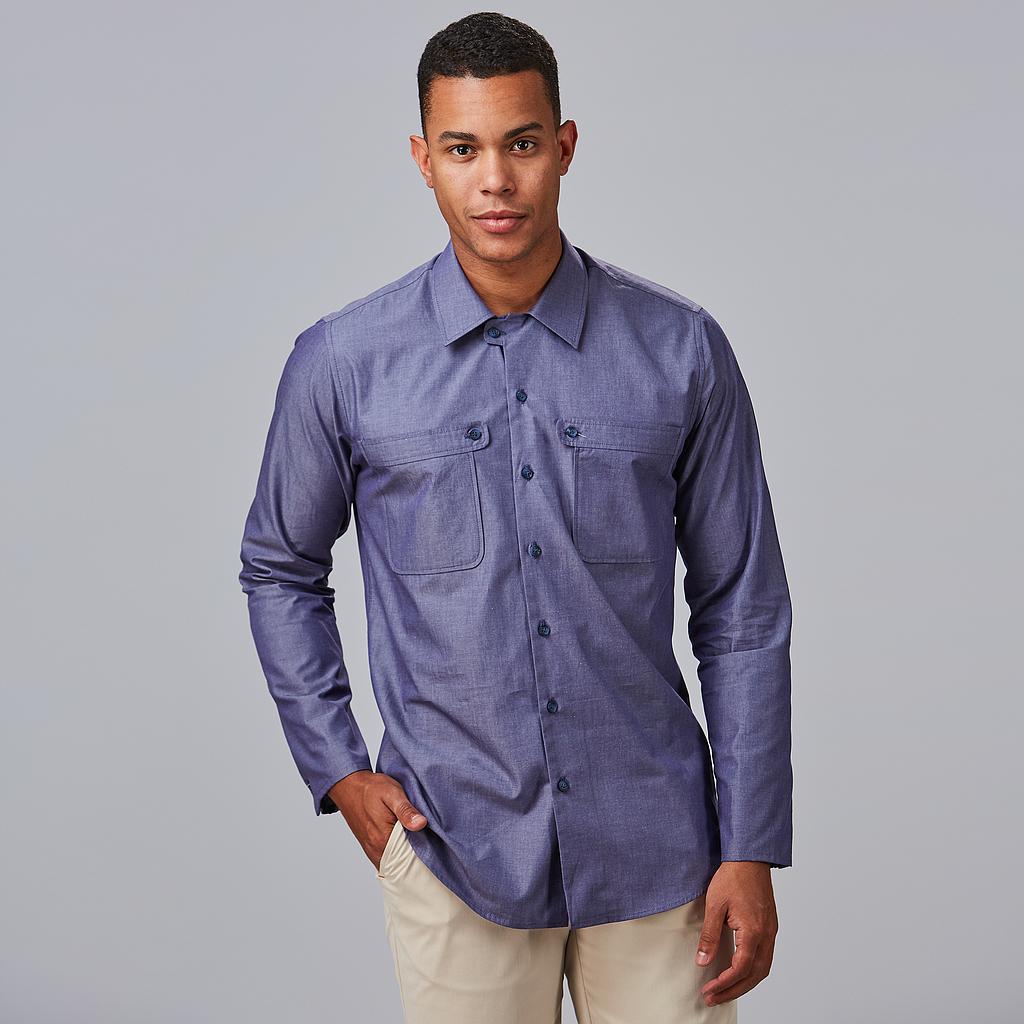 Gary's Davide chemise homme slim bleu marine 2 poches manches longues