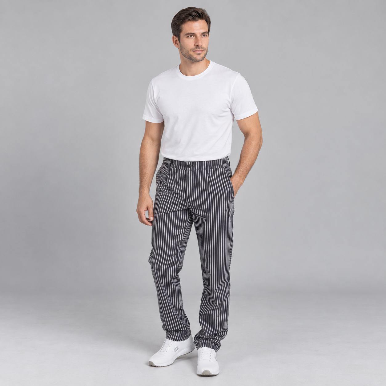 GARY'S pantalon cuisine unisexe rayures Raya Gris