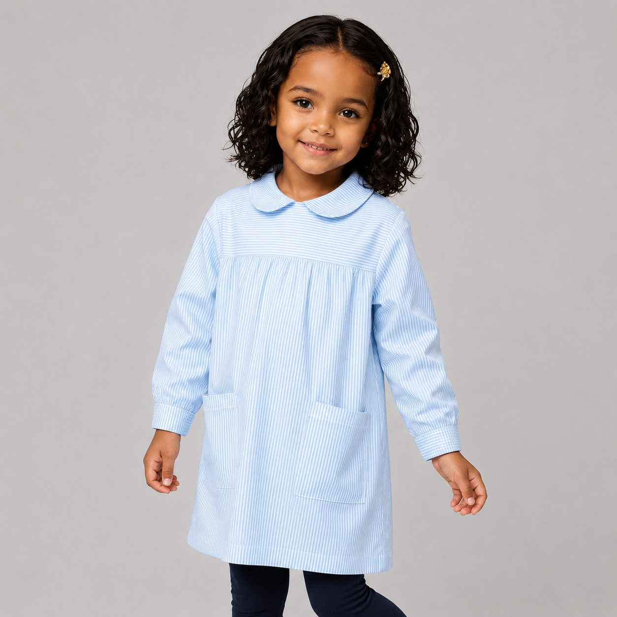GARY'S Colegial blouse enfant vichy bleue col rond