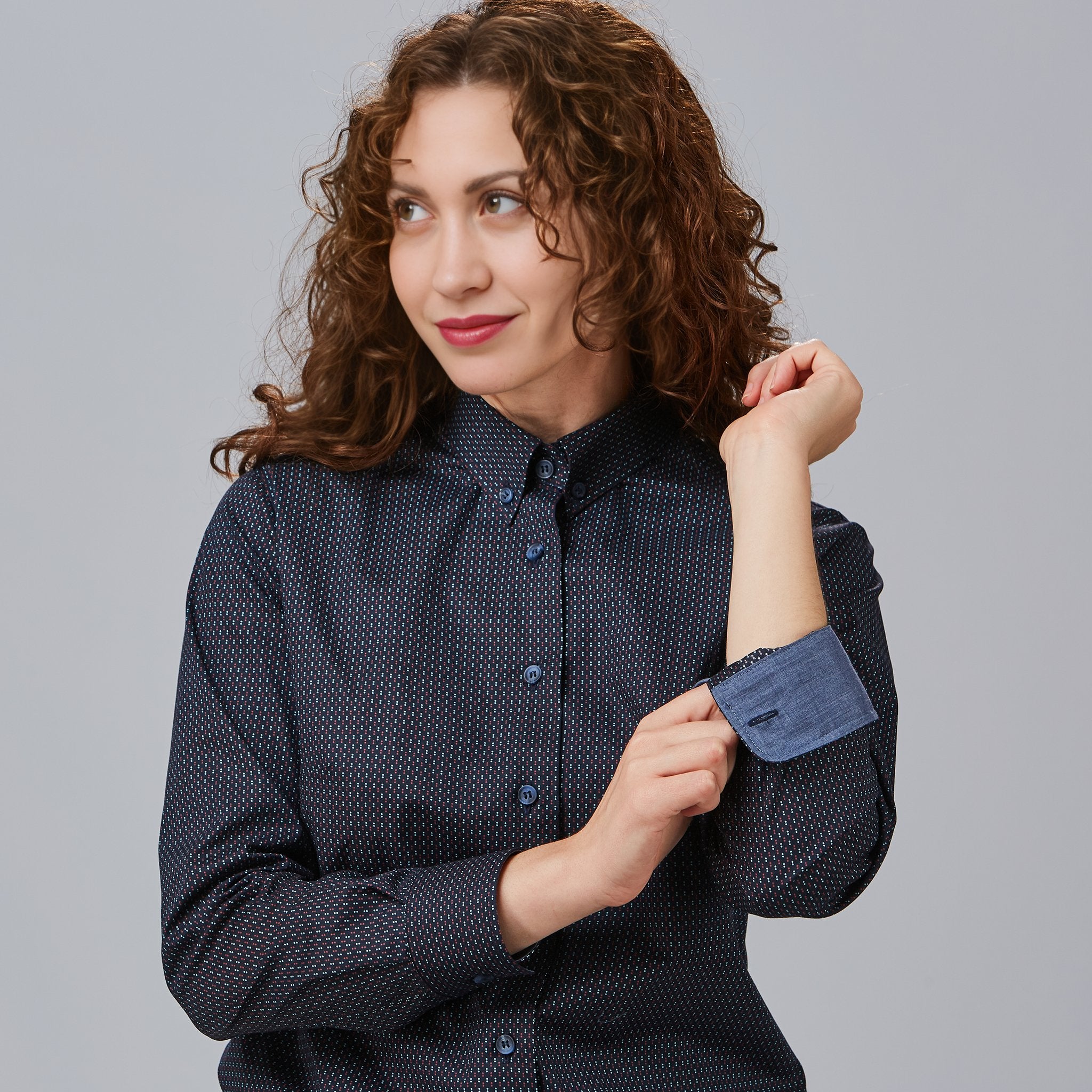 Gary's Sabrina Chemise Femme Marine à Pois Manches Longues