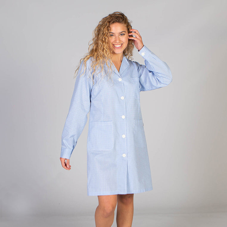 GARY'S blouse médicale femme vichy bleu manches longues S