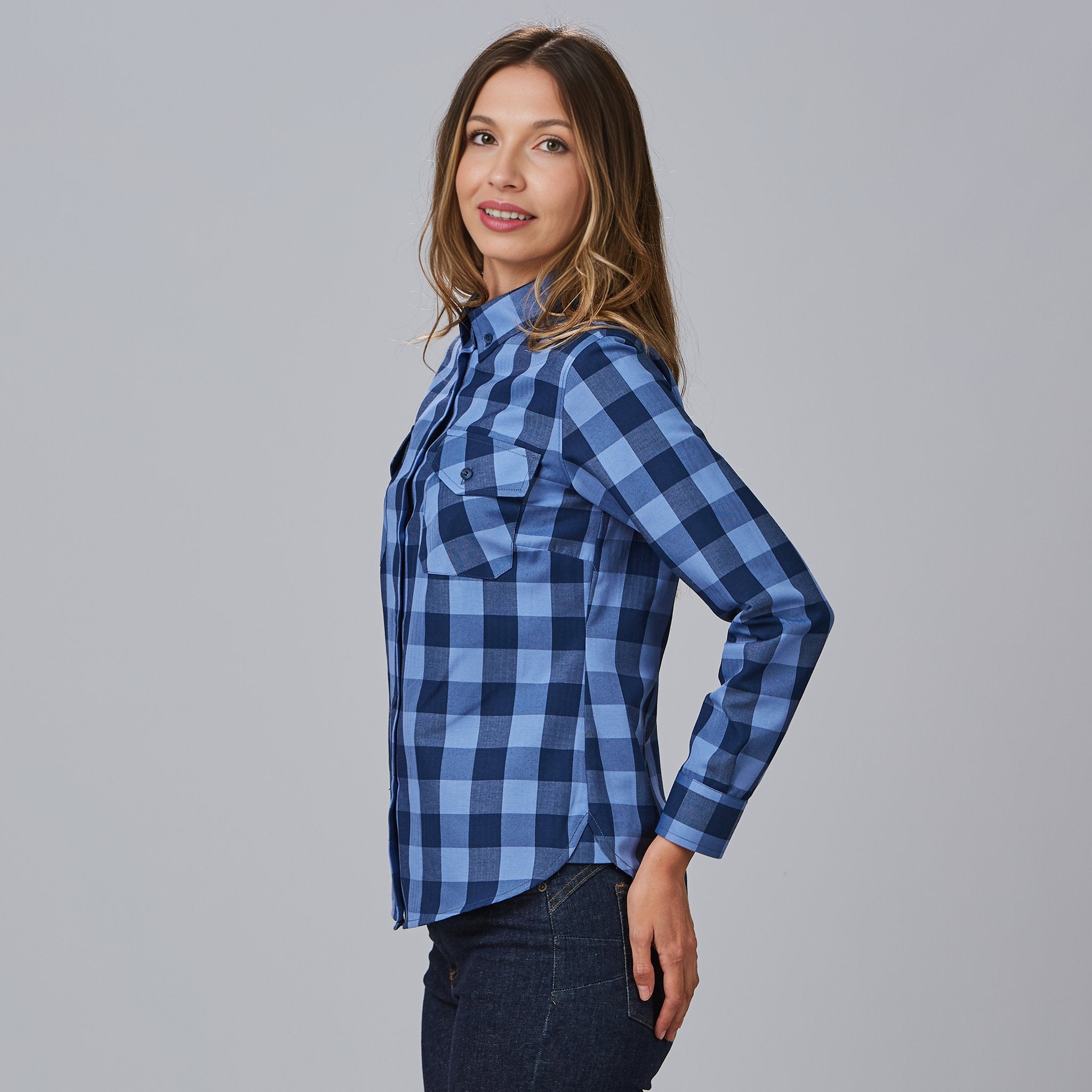 Gary's Alice chemise femme carreaux céleste-marine coton