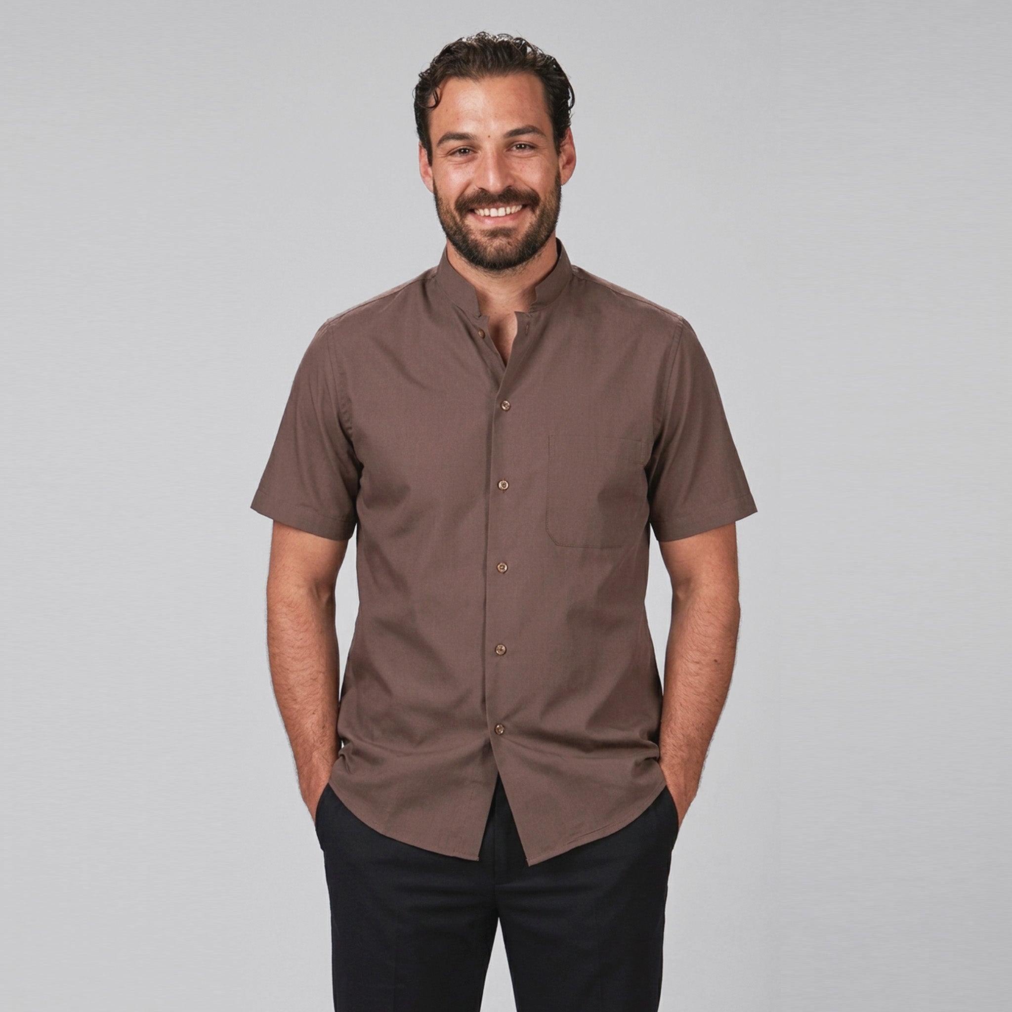 Gary's Shirts Grandad chemise homme noire col mao manches courtes