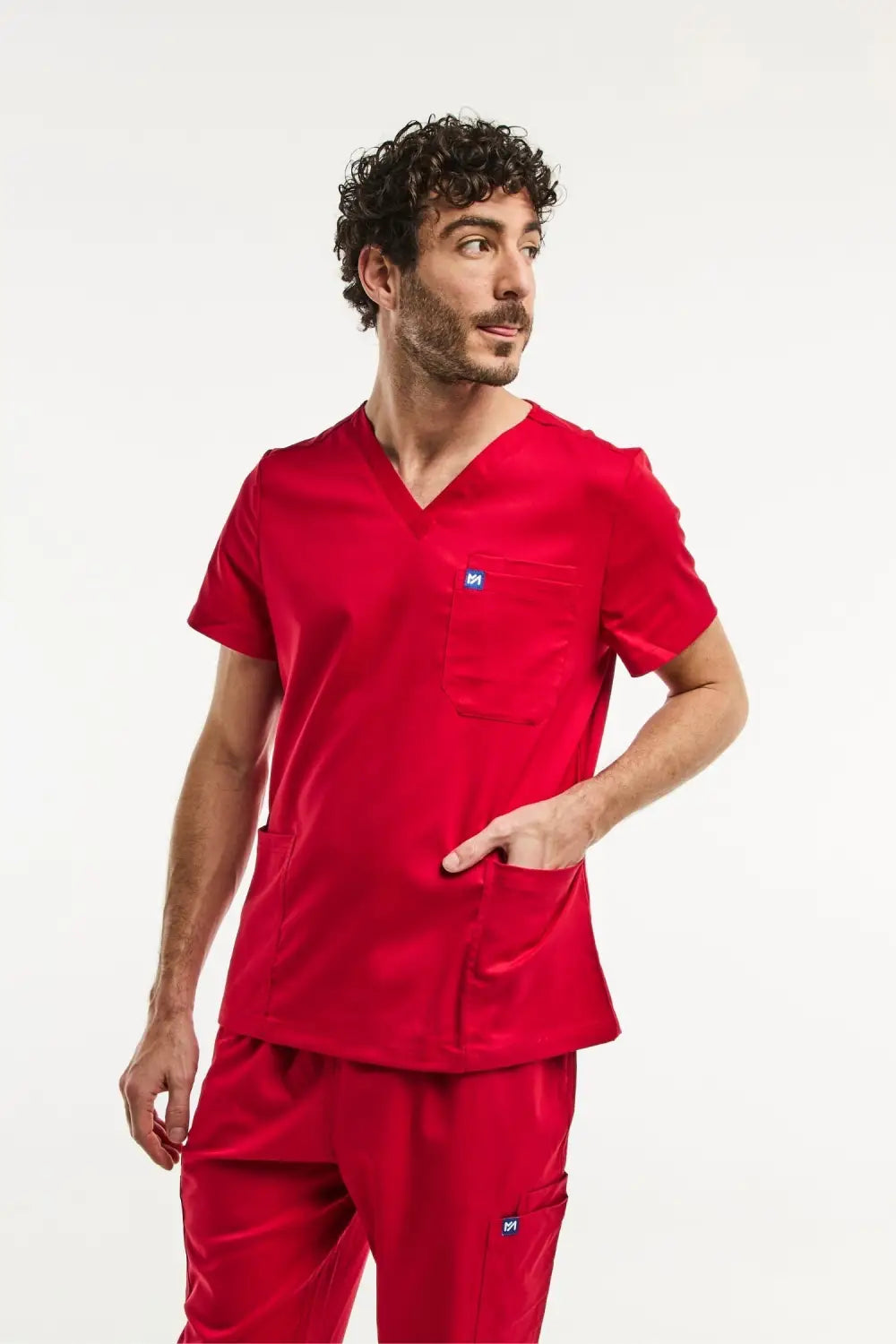 Aelin LUCA tunique médicale homme rouge col V