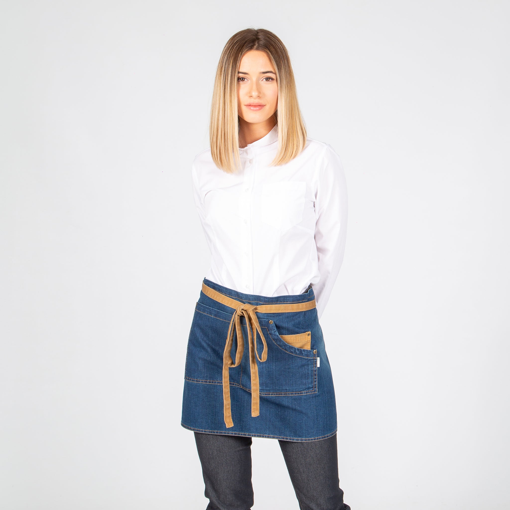 Gary's tablier court denim indigo 40x69 moutarde