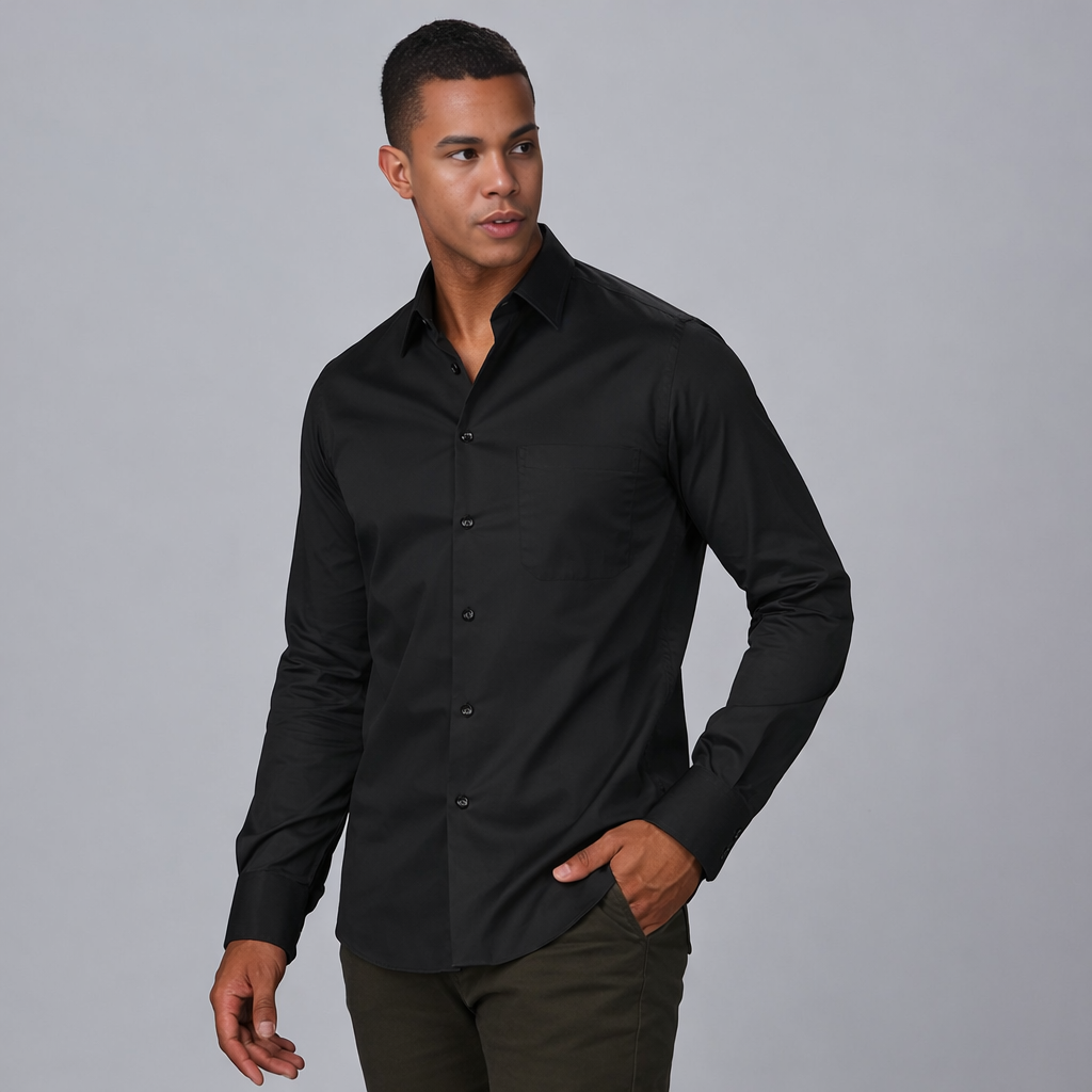 GARY'S chemise homme manches longues 1 poche noir