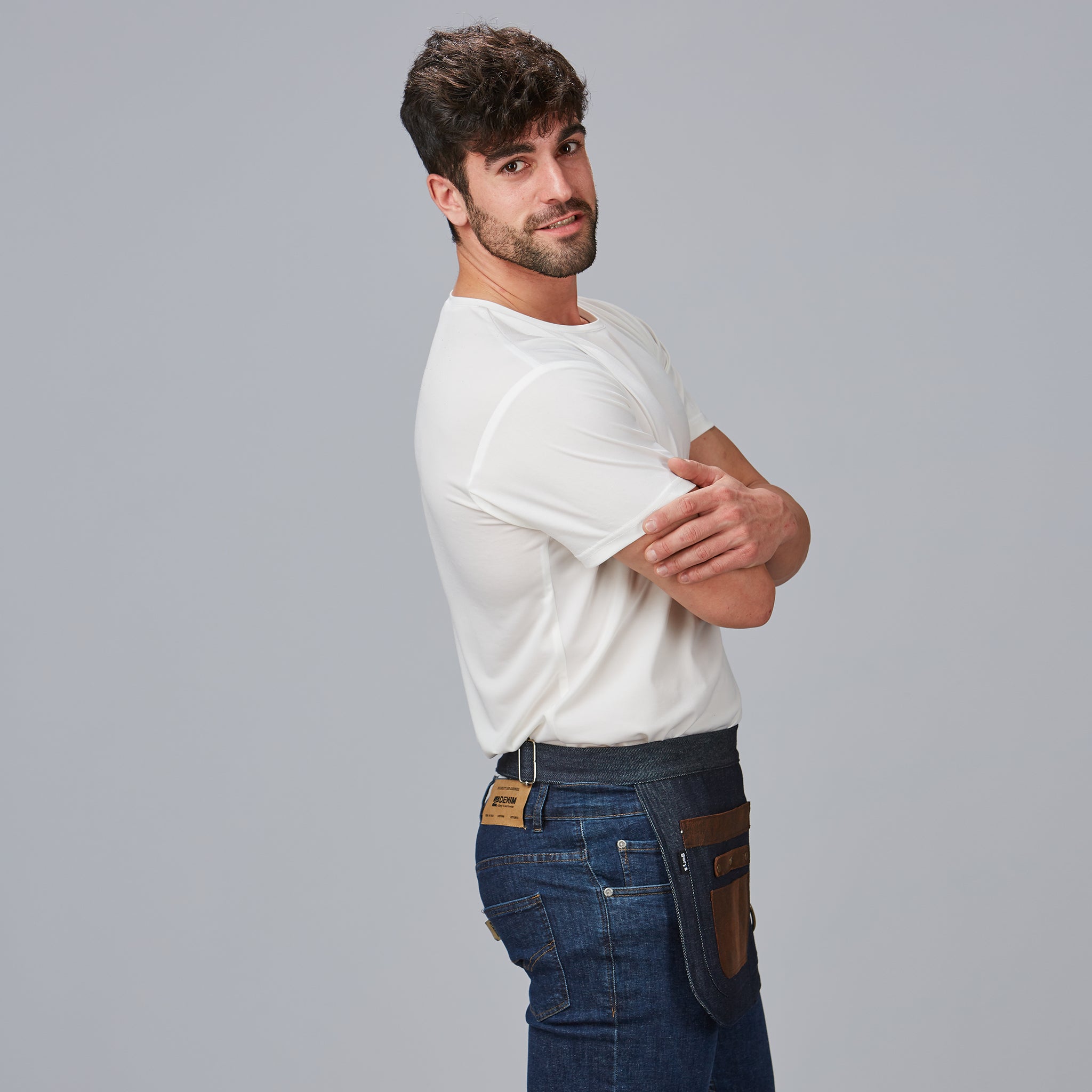 Gary's Aprons tablier court jean cuir 30x42 marine UD