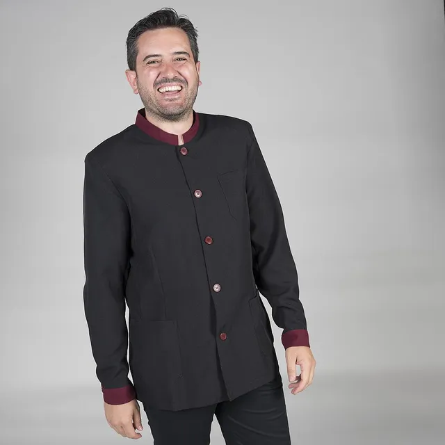 GARY'S Jackets veste homme col mao noir bordeaux mix