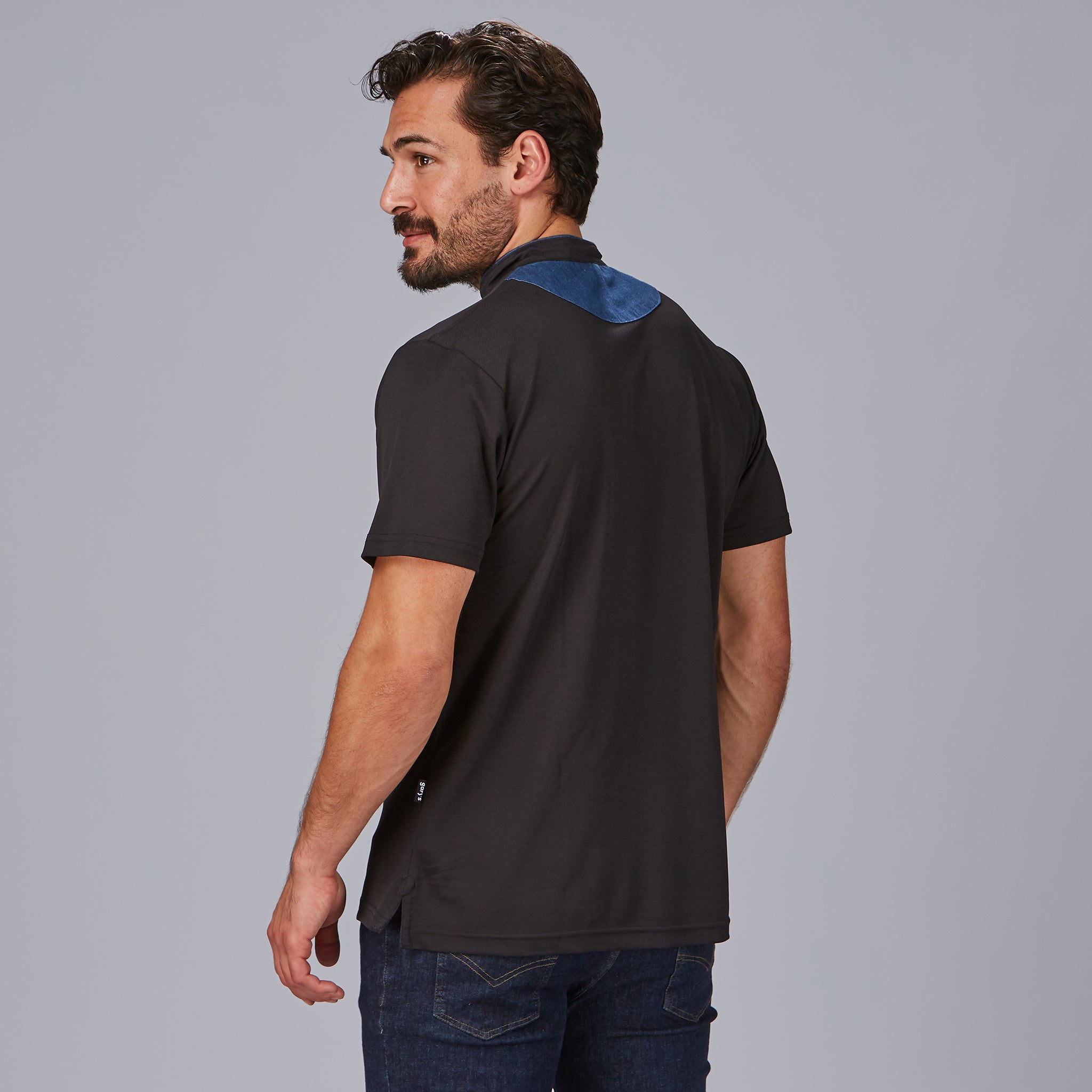 GARY'S Polo Shirts Grandad Collar Unwashed Denim polo noir L