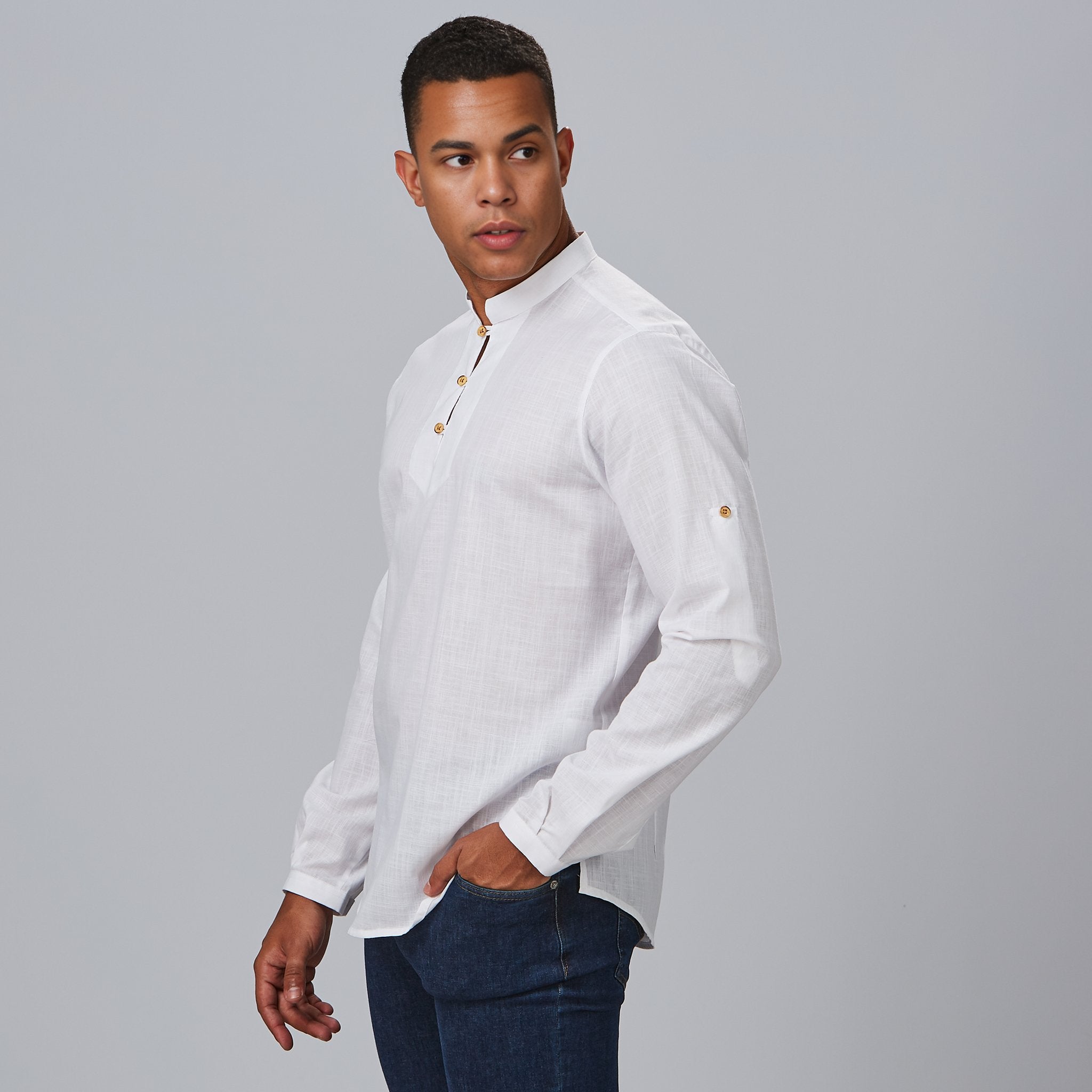 Gary's Dante chemise homme slim effet lin blanc manches longues