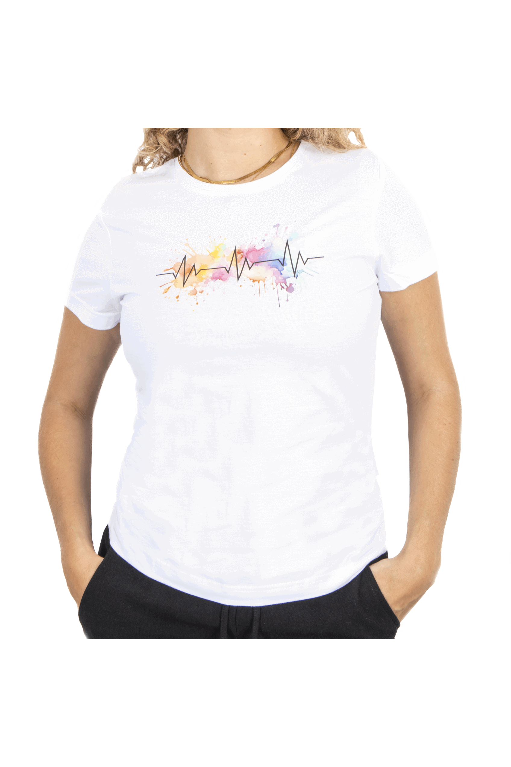 Enfermania EKG Splash t-shirt femme blanc 100% coton