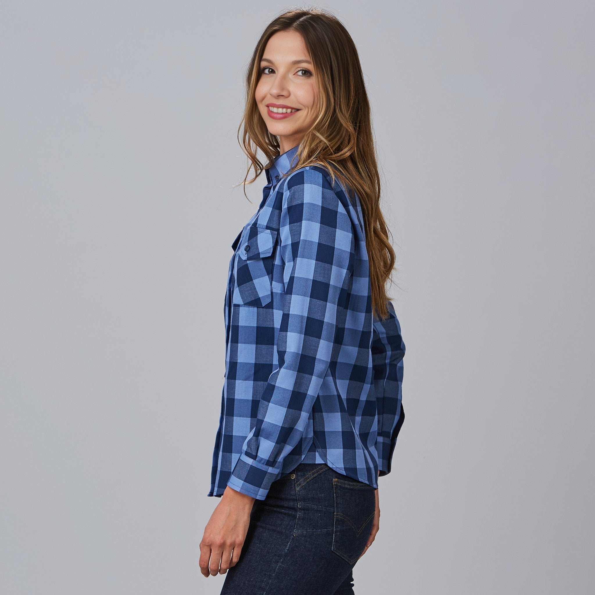 Gary's Alice chemise femme carreaux céleste-marine coton