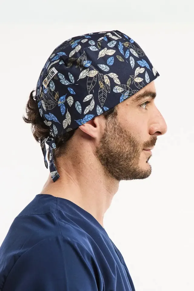 Aelin Paris calot de bloc bleu marine feuilles cheveux courts coton