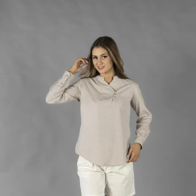GARY'S Lanay chemise femme blanche chambray col mao
