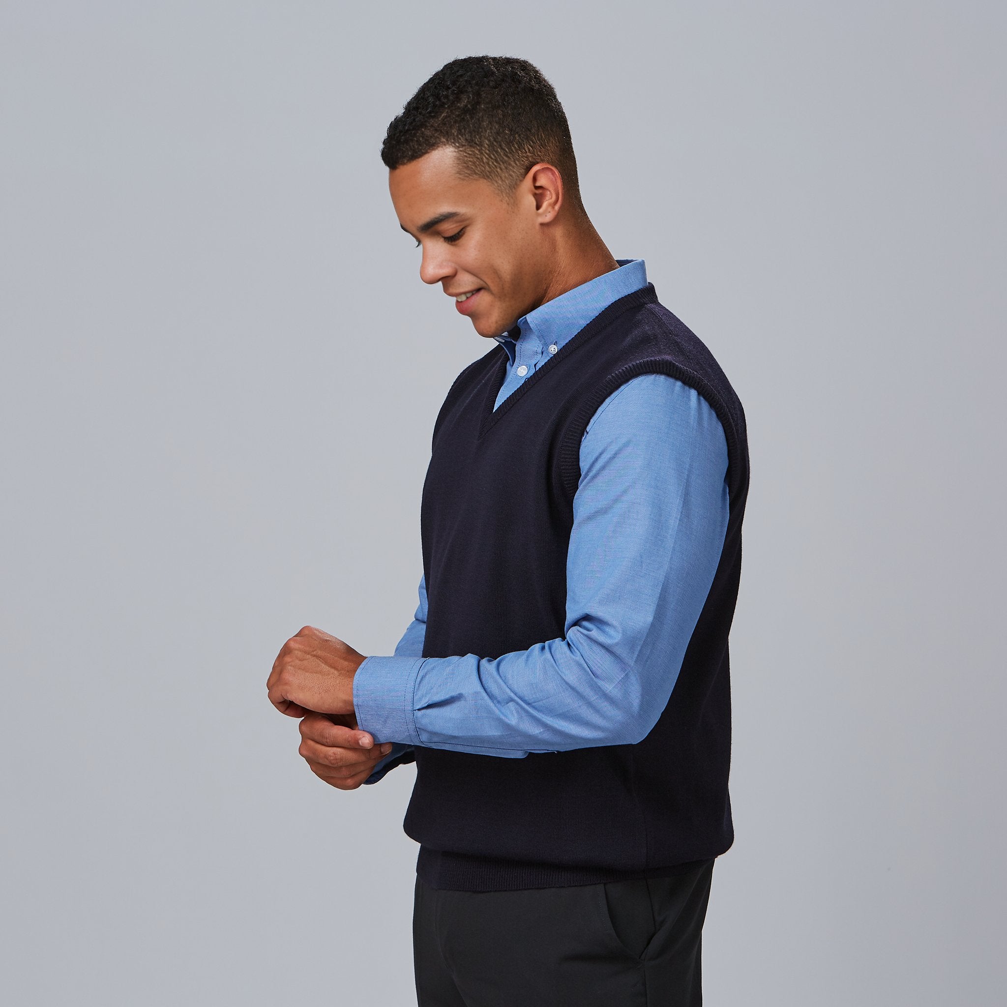 Gary's Pull Col V Homme Noir Sans Manche Travail