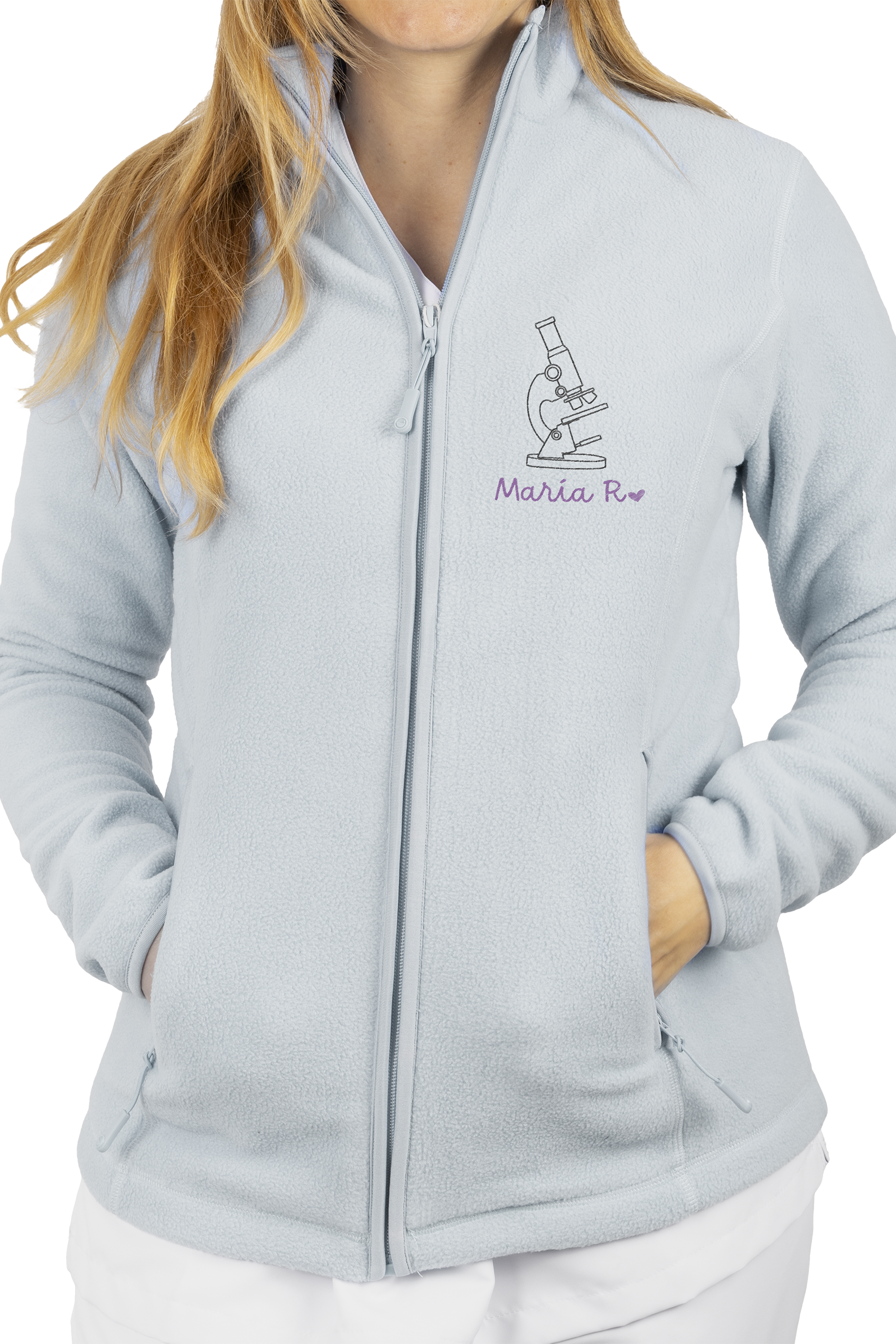 Enfermania Ropa polaire femme bleu glace pharmacien brodé