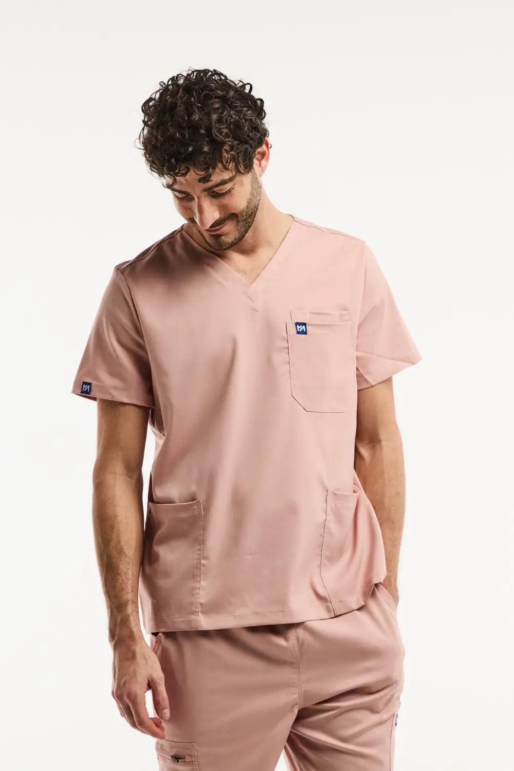Aelin LUCA Tunique médicale homme rose clair col V