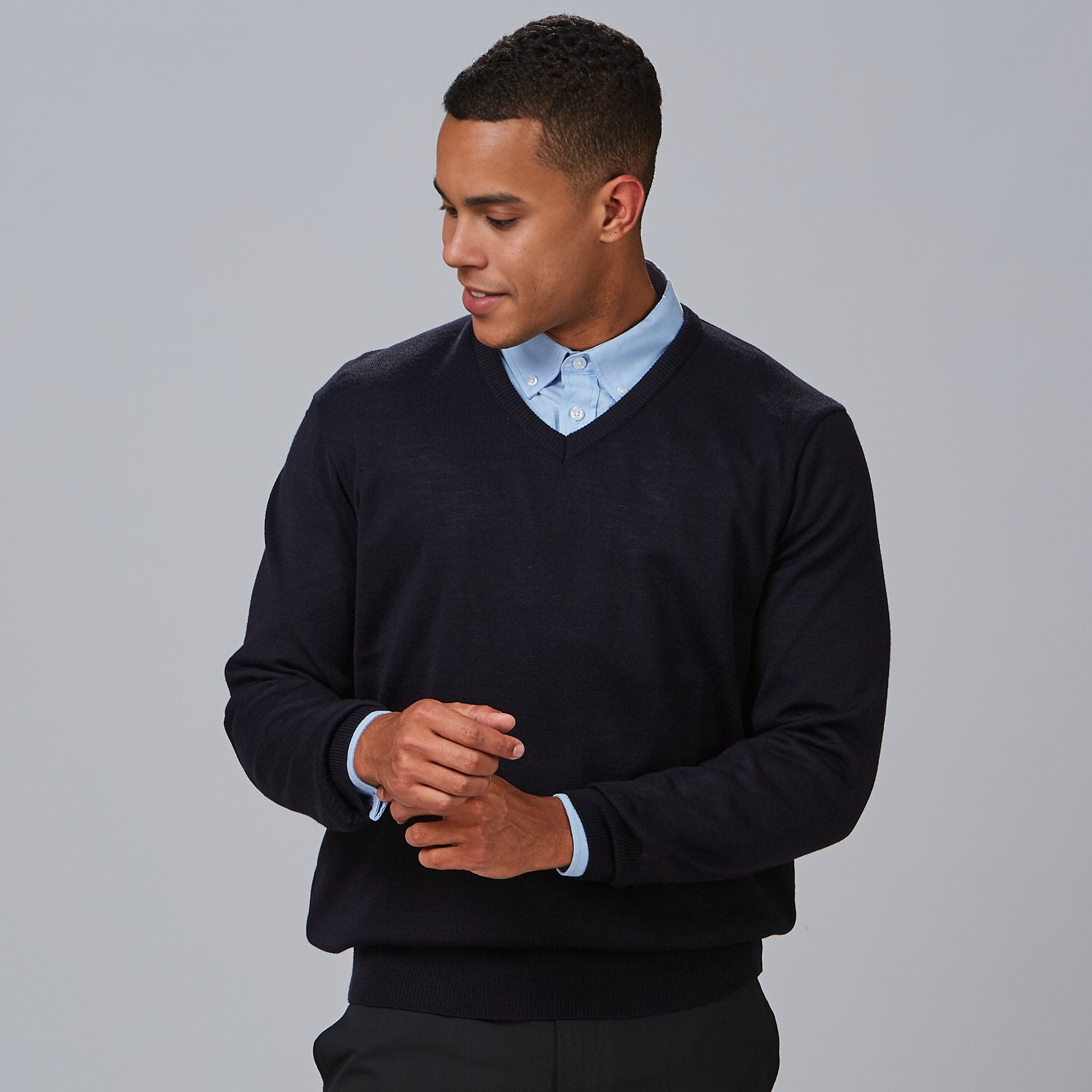 GARY'S Knit MAN'S V-NECK JERSEY pull homme marine laine