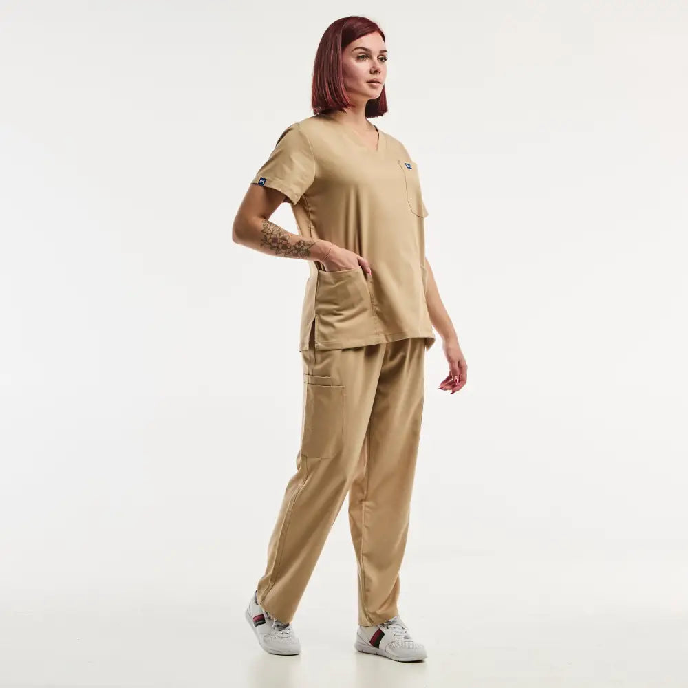 Aelin EMMA Tenue médicale femme beige clair stretch