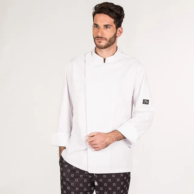 Gary's Heracles veste cuisine blanche col mao manches longues