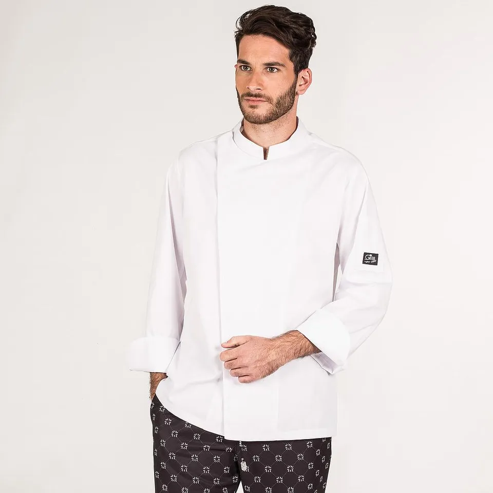 Gary's Heracles veste cuisine blanche col mao manches longues