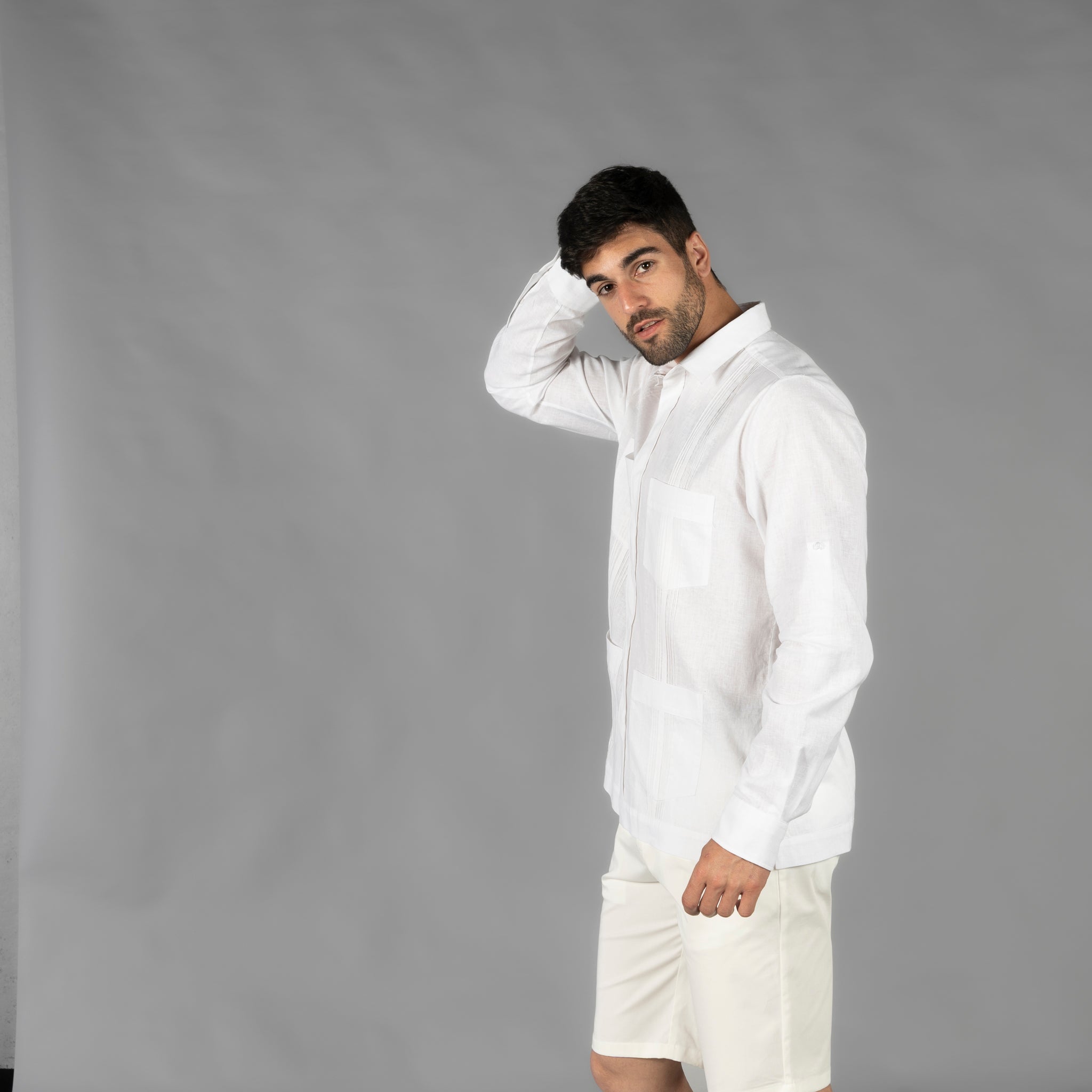 GARY'S Salomon chemise guayabera homme blanche lin