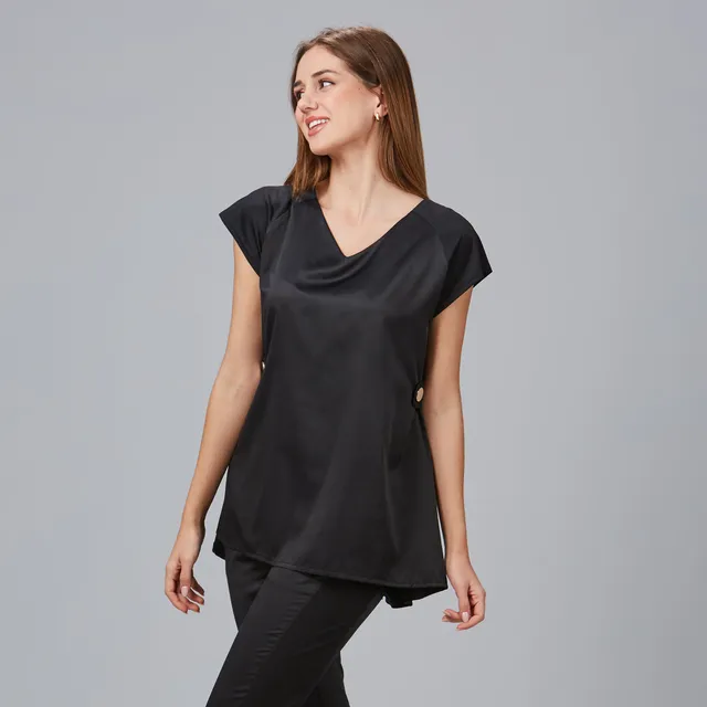 Gary's Liatris Peach blouse beauté noir manches courtes