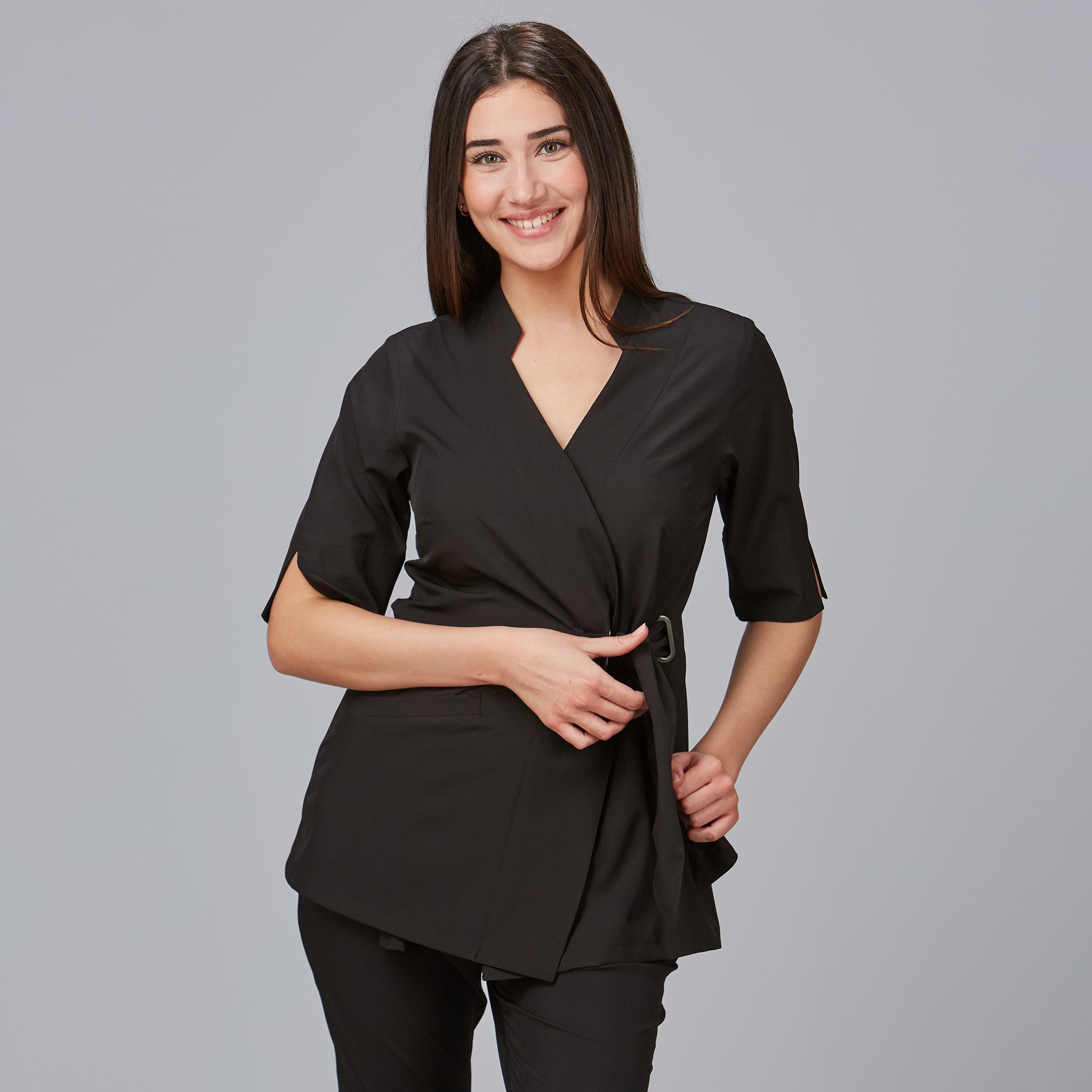 GARY'S Bugula blouse travail croisée noire manches 3/4