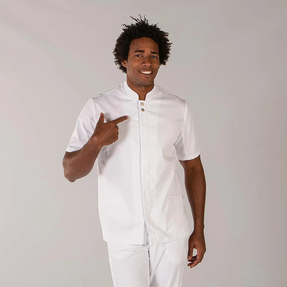Gary's Blouses Adan blouse homme blanche col mao manches courtes