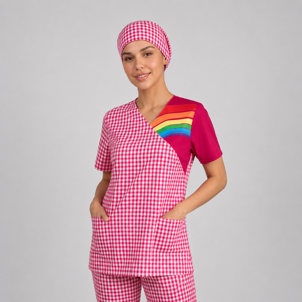 Gary's Rainbow blouse unisexe celeste vichy manches courtes