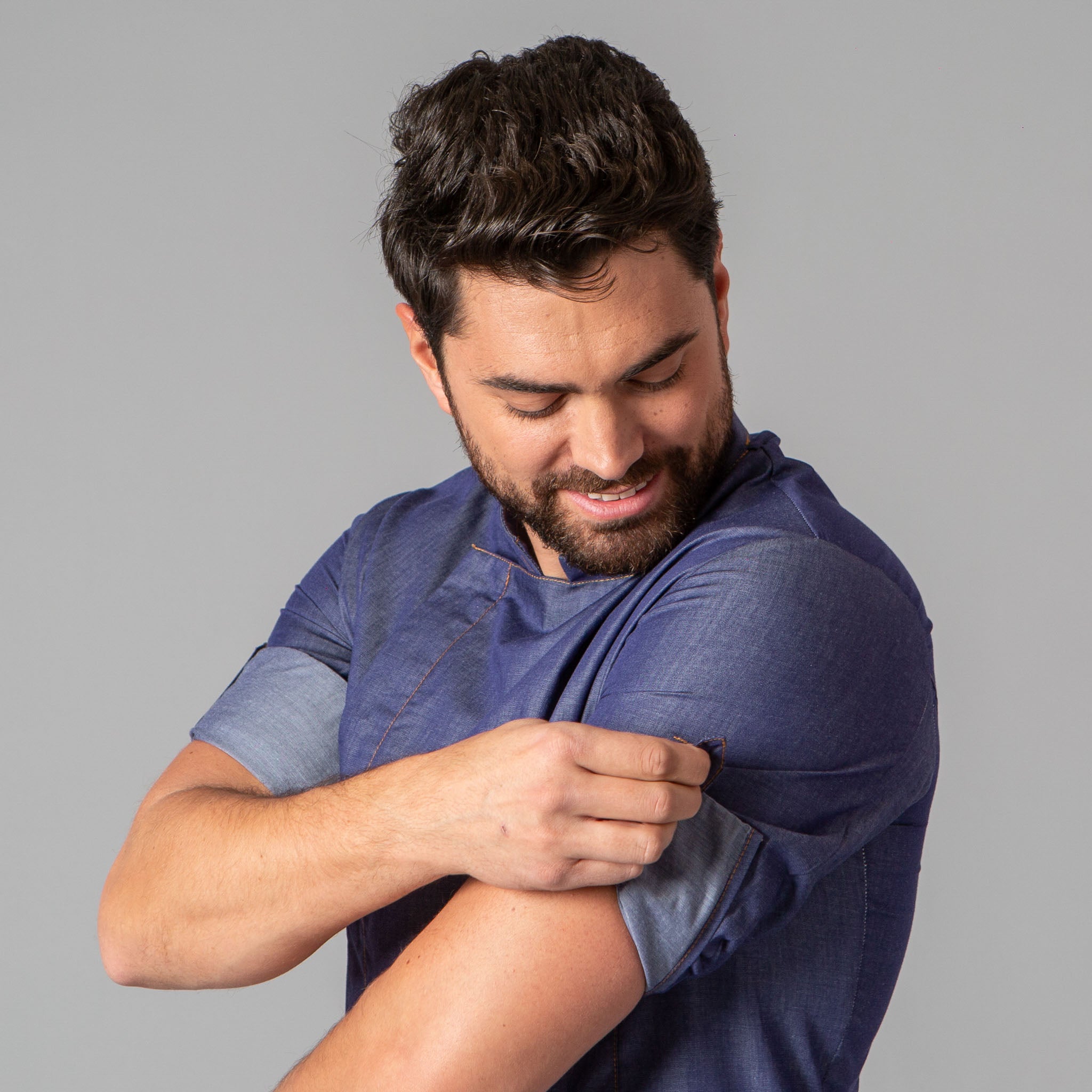 Gary's Marcos Veste Cuisine Unisexe Chambray Bleu Coton
