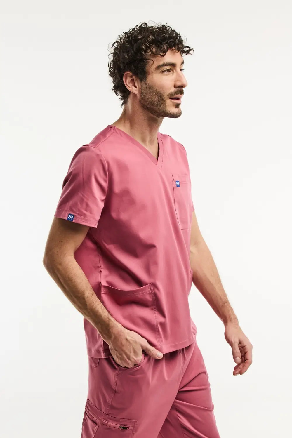 Aelin LUCA Tunique médicale Homme Rose - Blouse col V 3 poches