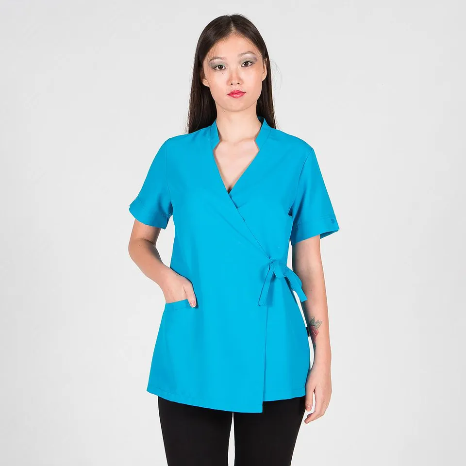 GARY'S Añil blouse esthétique femme blanche manches courtes