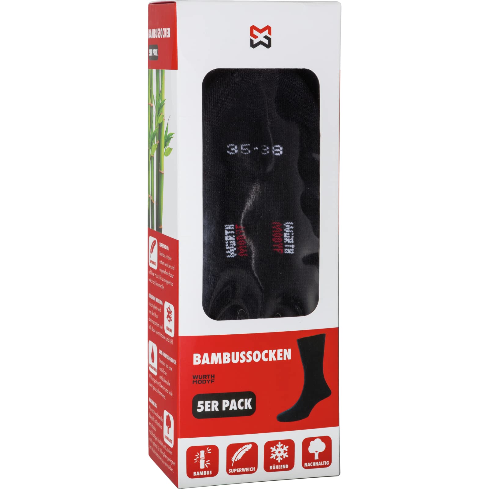 Würth MODYF chaussettes travail bambou noires lot 5 paires
