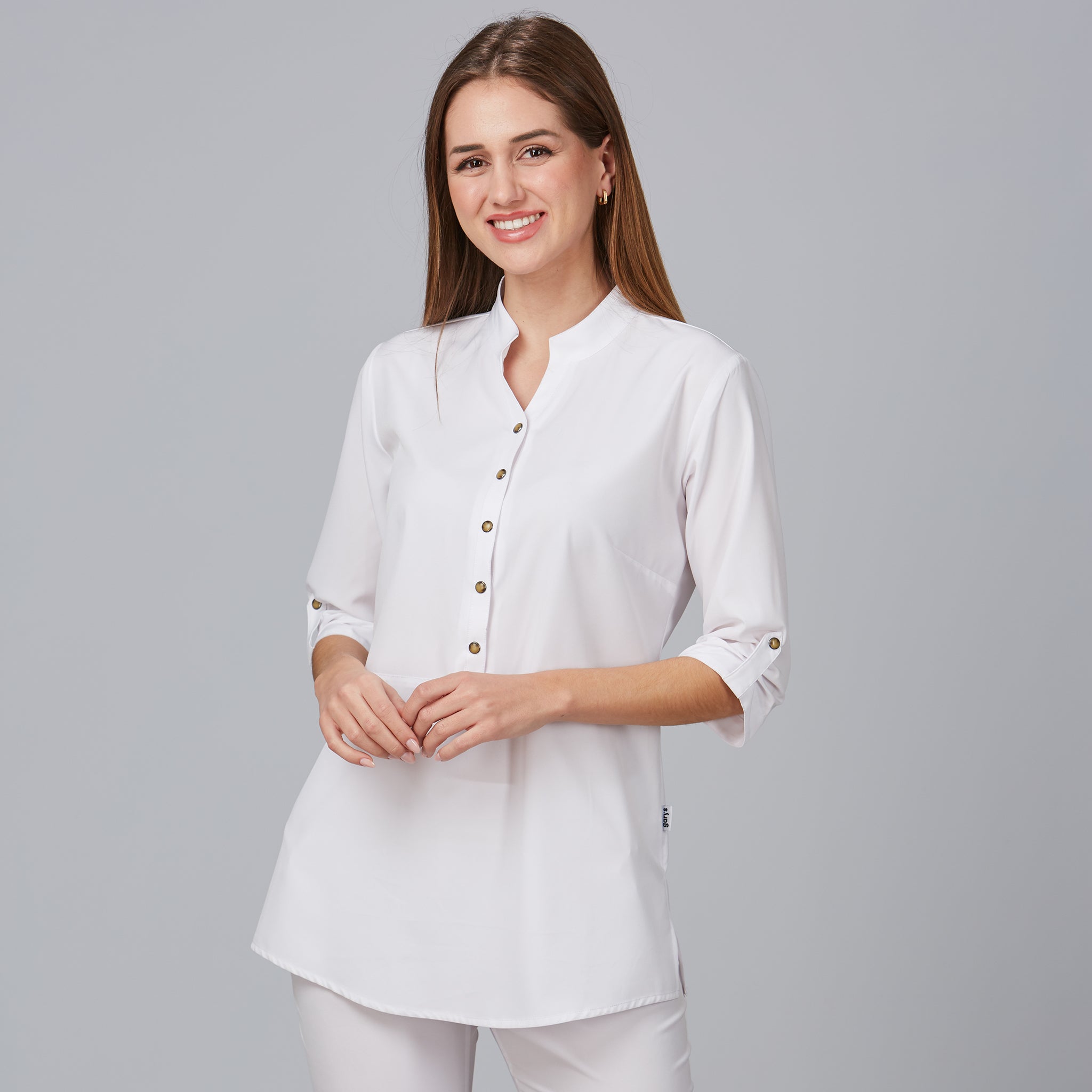 Gary's Vinca blouse travail femme col mao noir manches courtes
