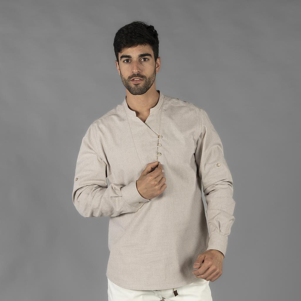 Gary's Shirts chemise homme Nias chambray beige col mao