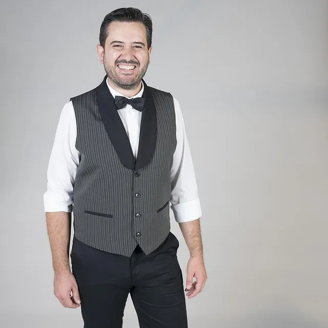 Gary's Campero gilet serveur rayé gris col smoking
